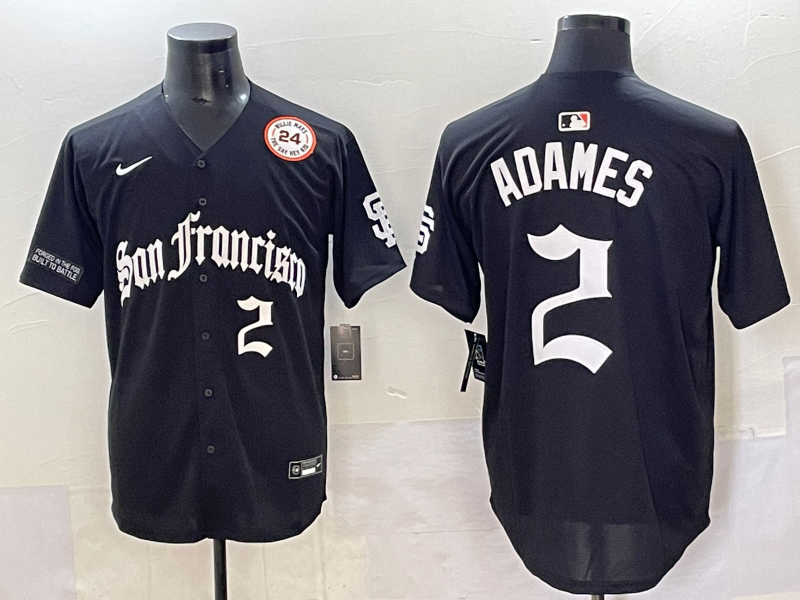 Men 2025 San Francisco Giants 2 Adames Black Five generations Joint Name Nike MLB Jersey 9